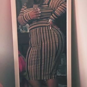 Fashion to Figure. Plus size 1. Brown and Black print mesh skirt and top set.